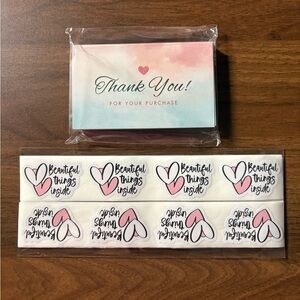 Thank You Note Cards and Pink Heart Stickers Set - Home Party Supplies